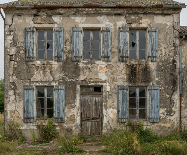 Façade ancienne en mâchefer avant rénovation